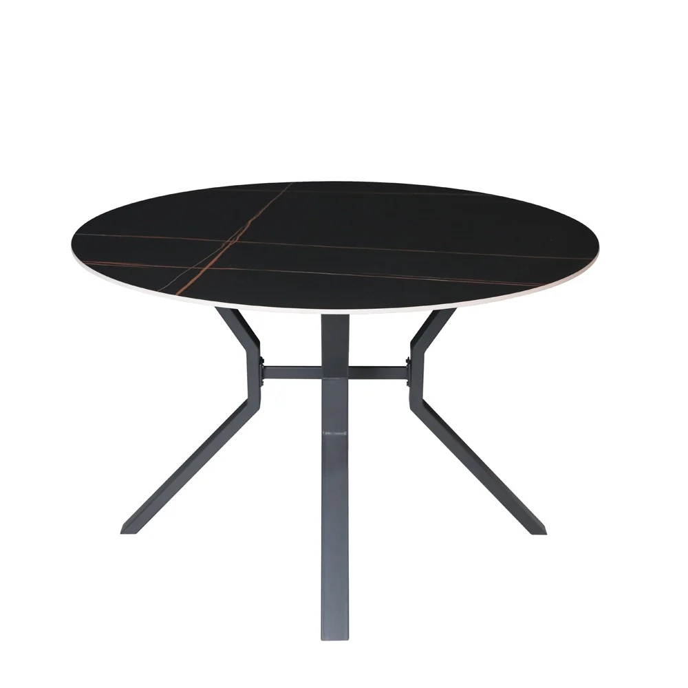 Tavolo rotondo fisso Aurora con piano in ceramica nero opaco con venature oro e struttura in metallo nero - Image 3