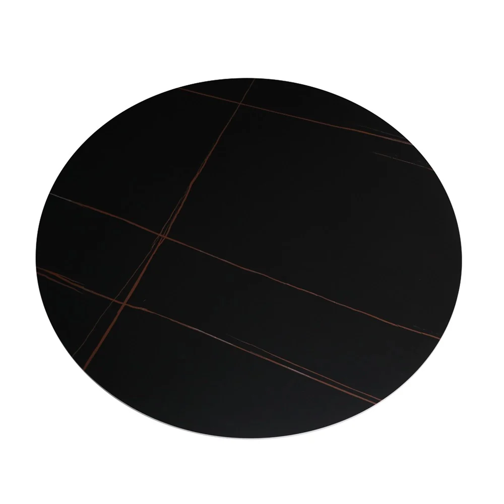 Tavolo rotondo fisso Aurora con piano in ceramica nero opaco con venature oro e struttura in metallo nero - Image 4
