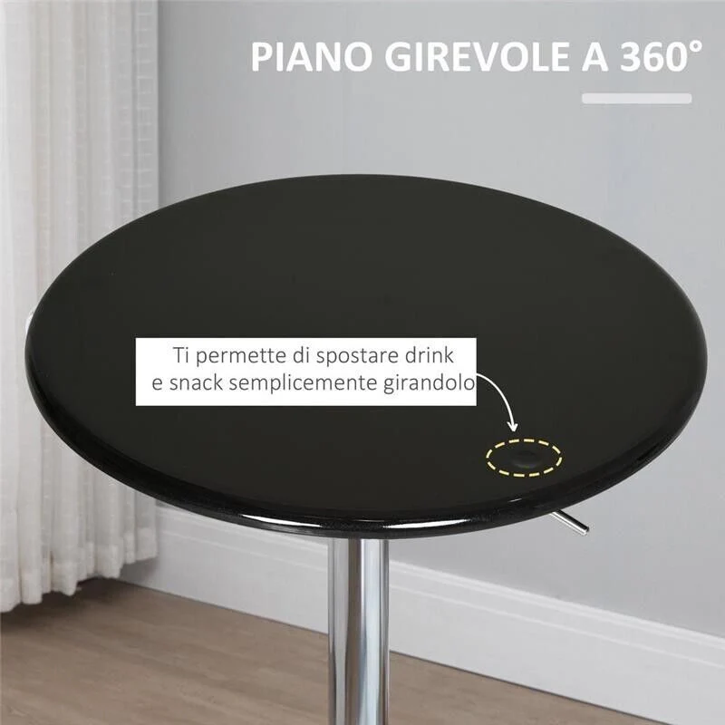 TAVOLO ROTONDO CON PIANO GIREVOLE ALTEZZA REGOLABILE CON LEVA A GAS NERO - Image 2