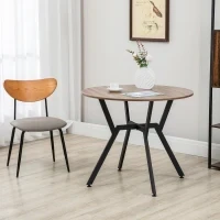 Tavolo Rotondo da Soggiorno per 2 Persone con Sostegno a X, in Legno e Acciaio, Ø90x76 cm, Nero e Marrone - Image 2