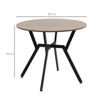 Tavolo Rotondo da Soggiorno per 2 Persone con Sostegno a X, in Legno e Acciaio, Ø90x76 cm, Nero e Marrone - Image 3