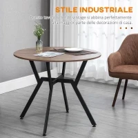Tavolo Rotondo da Soggiorno per 2 Persone con Sostegno a X, in Legno e Acciaio, Ø90x76 cm, Nero e Marrone - Image 4