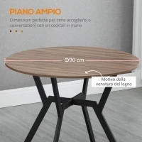 Tavolo Rotondo da Soggiorno per 2 Persone con Sostegno a X, in Legno e Acciaio, Ø90x76 cm, Nero e Marrone - Image 6