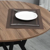 Tavolo Rotondo da Soggiorno per 2 Persone con Sostegno a X, in Legno e Acciaio, Ø90x76 cm, Nero e Marrone - Image 7