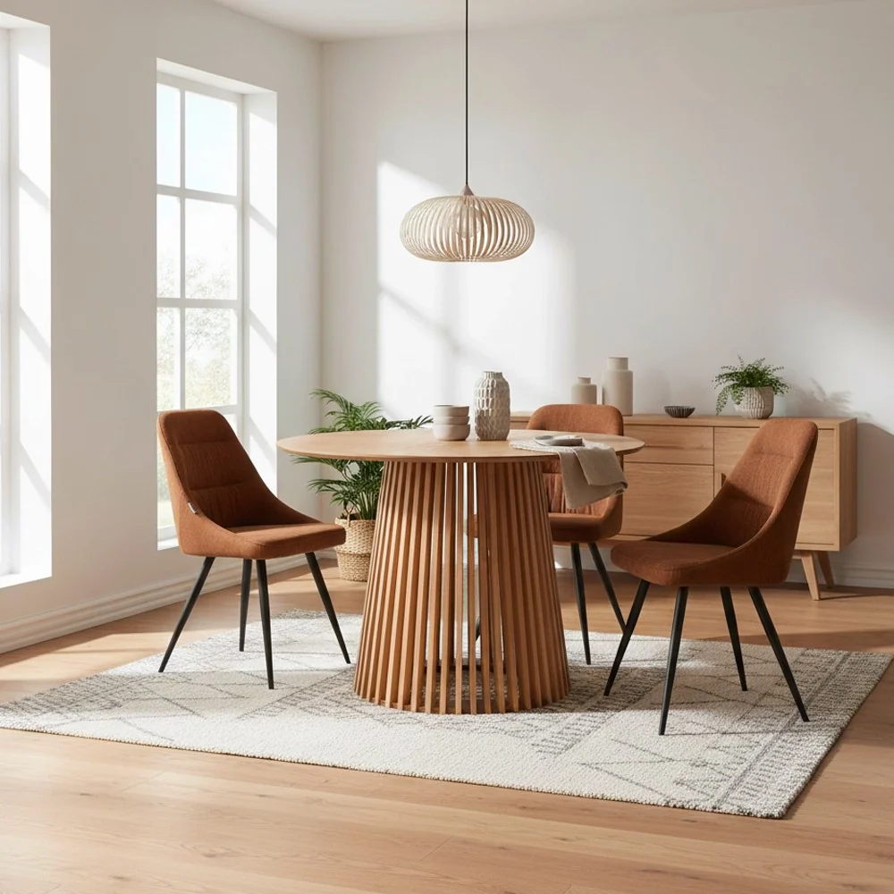 Tavolo rotondo Garle 81A con base cannettata in legno naturale - Image 2