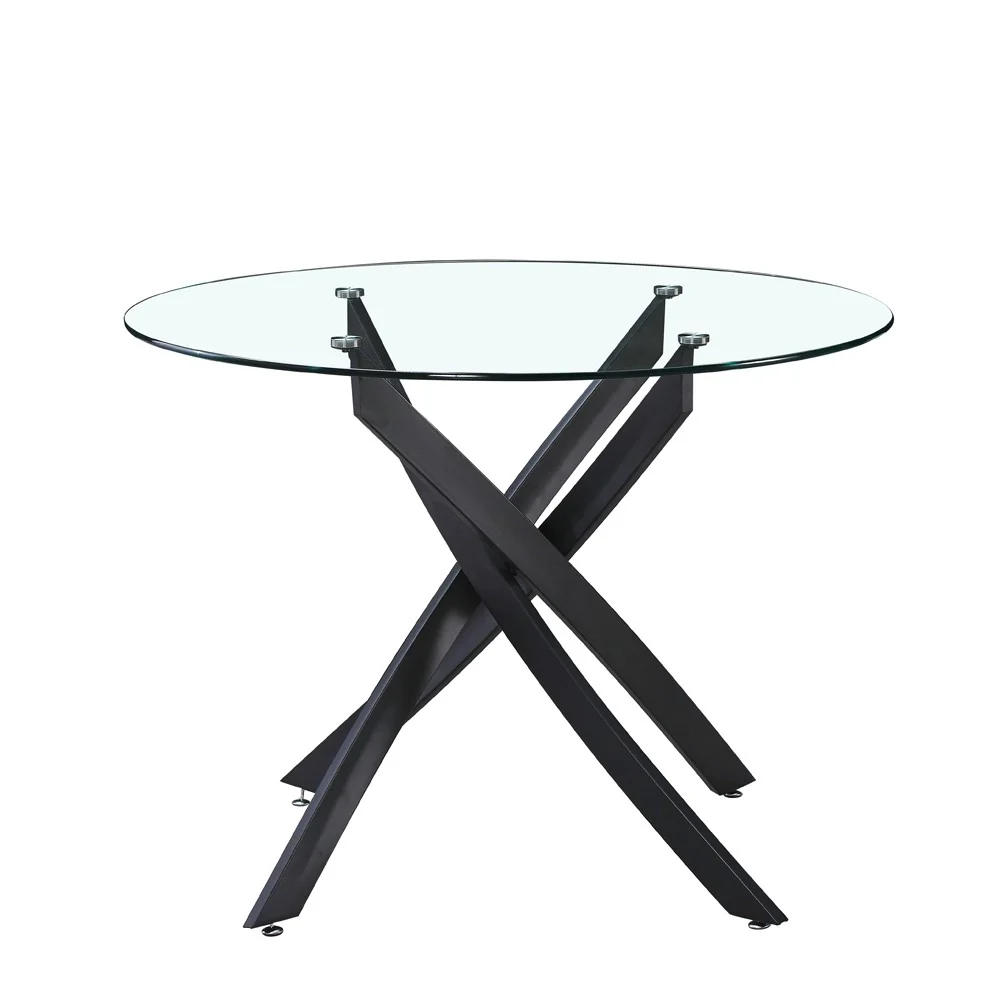 Tavolo da pranzo tondo fisso Peyton con piano in vetro temperato e gambe nere 100x100 cm. - Image 2