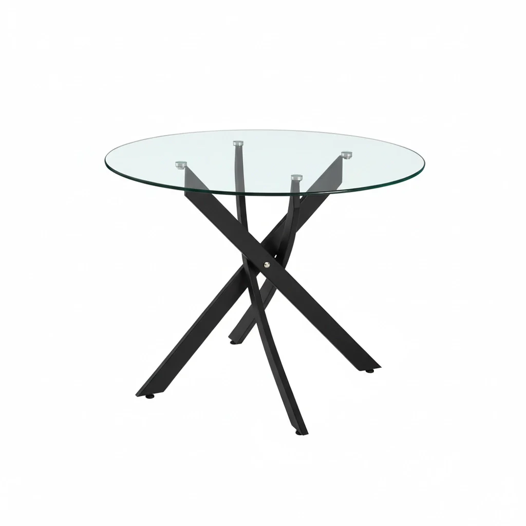 Tavolo da pranzo tondo fisso Peyton con piano in vetro temperato e gambe nere 100x100 cm. - Image 3