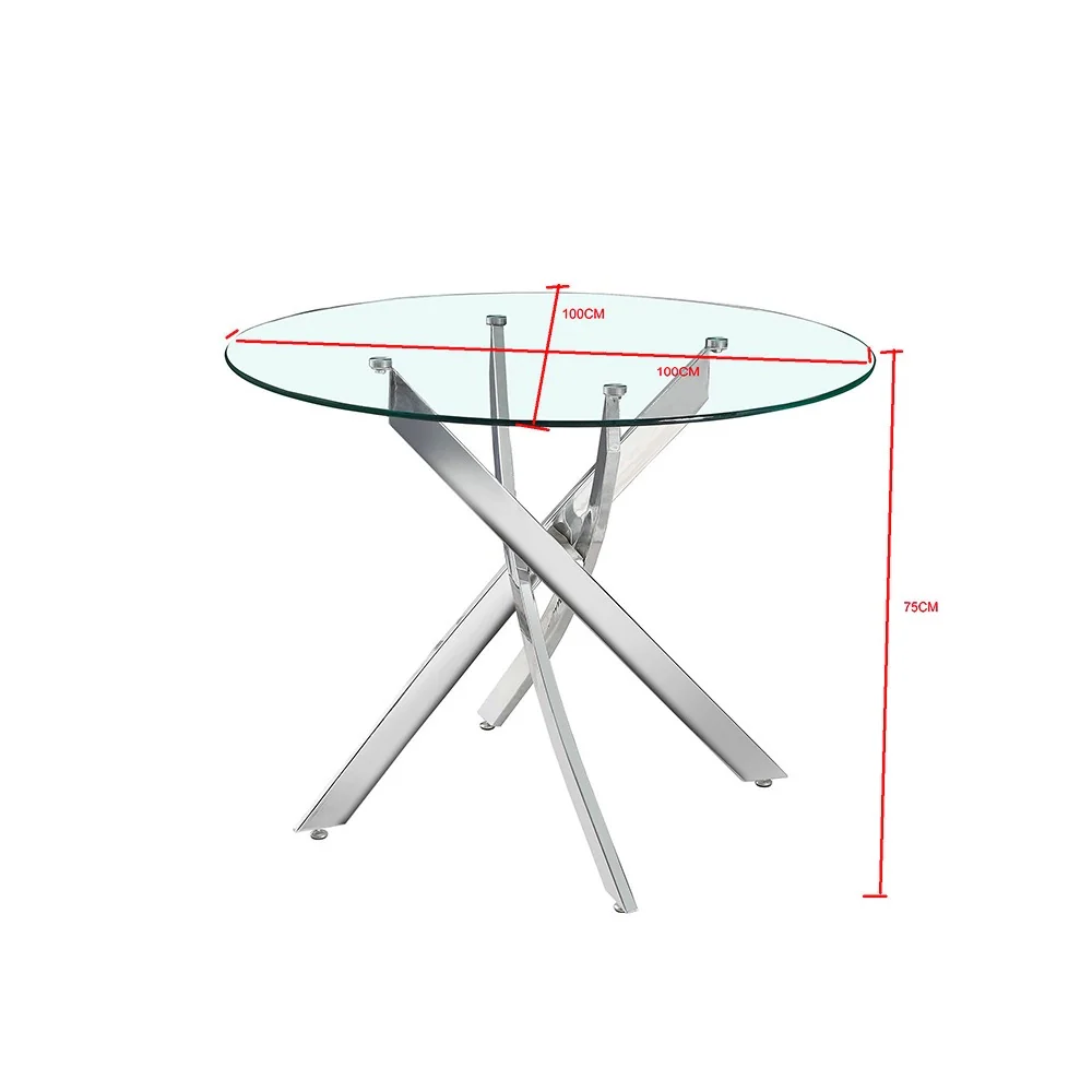 Tavolo da pranzo tondo fisso Peyton con piano in vetro temperato e gambe nere 100x100 cm. - Image 4