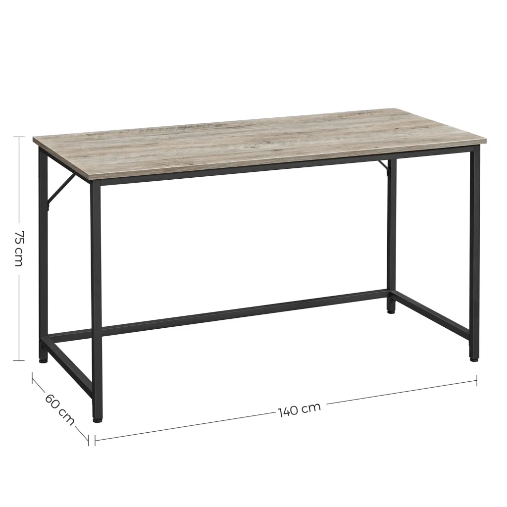 Scrivania/postazione di lavoro 140 x 60 x 75 cm per ufficio soggiorno camera da letto montaggio semplice metallo stile industriale beige e nero 12_0001298 - Image 3