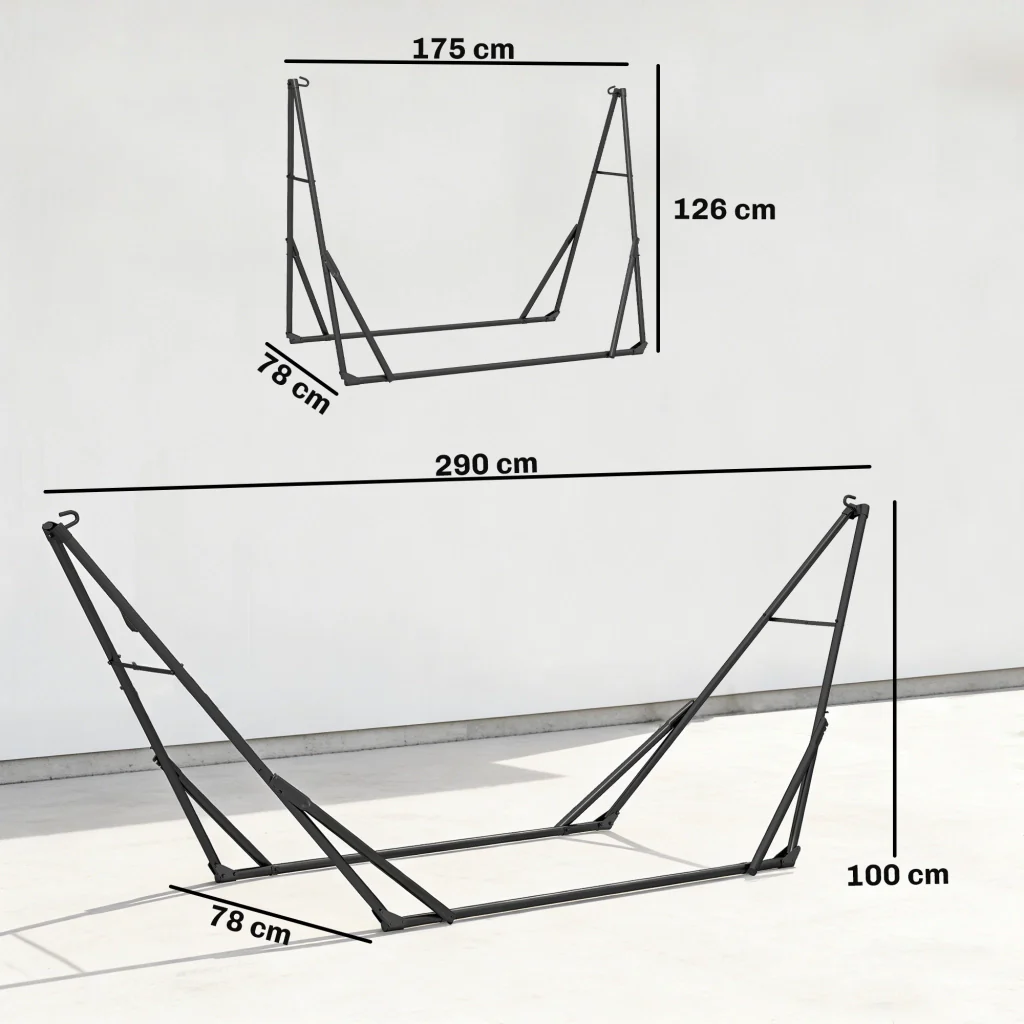 Telaio dell'amaca per amaca Supporto pieghevole per amaca con borsa da trasporto 290x78x100 cm Nero - Image 3