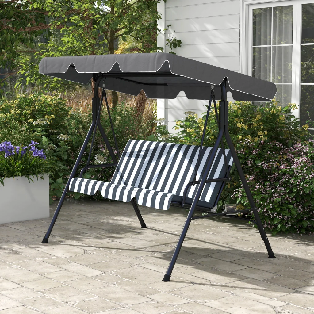 Telaio in metallo a baldacchino confortevole per 3 posti design elegante grigio e bianco 172×110×153cm - Image 9