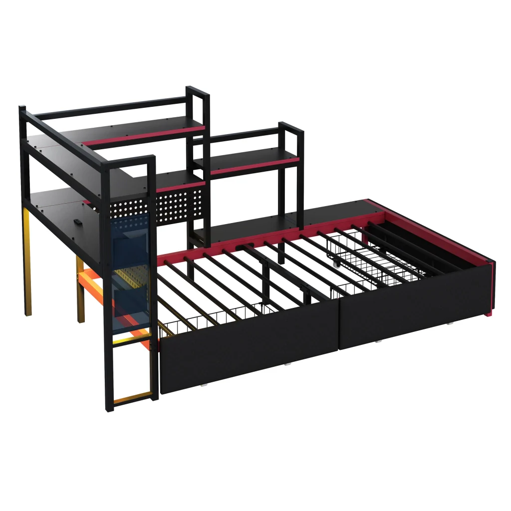 Telaio letto da gaming in metallo con 3 cassetti LED USB scaffali letto a piattaforma robusto con spazio per adolescenti e adulti - Image 10
