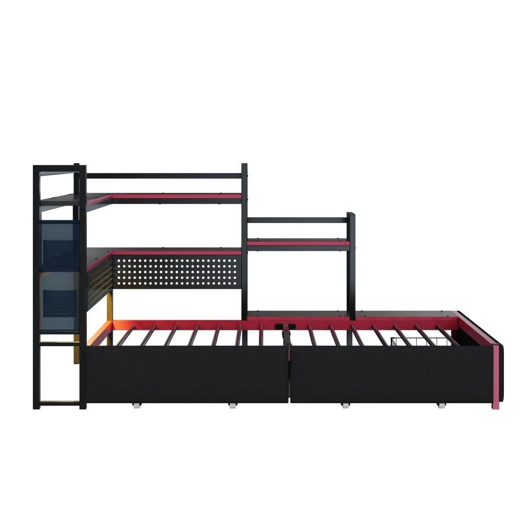 Telaio letto da gaming in metallo con 3 cassetti LED USB scaffali letto a piattaforma robusto con spazio per adolescenti e adulti - Image 8