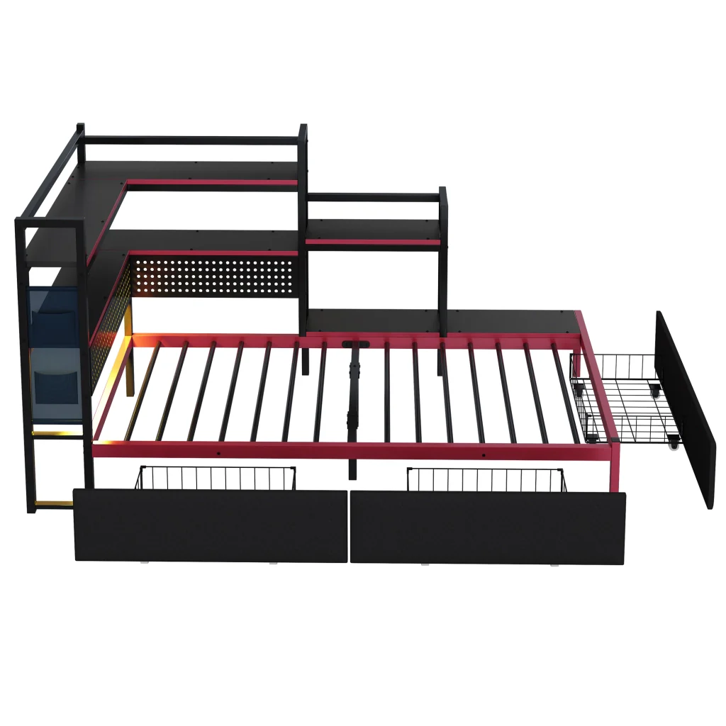 Telaio letto da gaming in metallo con 3 cassetti LED USB scaffali letto a piattaforma robusto con spazio per adolescenti e adulti - Image 9