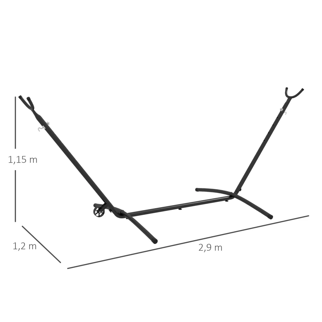 Telaio per amaca per supporto amaca impermeabile dimensione regolabile 290 cm x 120 cm x 115 cm nero - Image 3