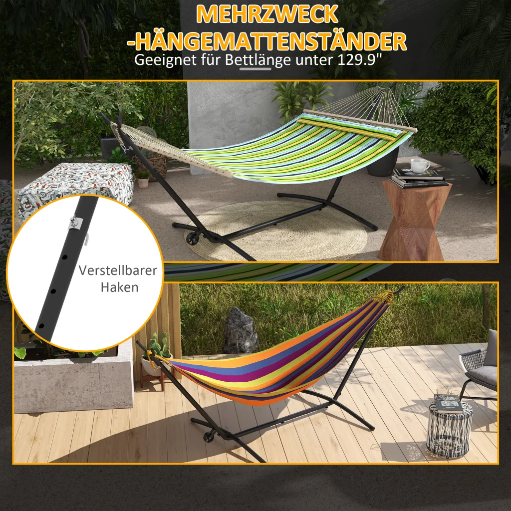 Telaio per amaca per supporto amaca impermeabile dimensione regolabile 290 cm x 120 cm x 115 cm nero - Image 5