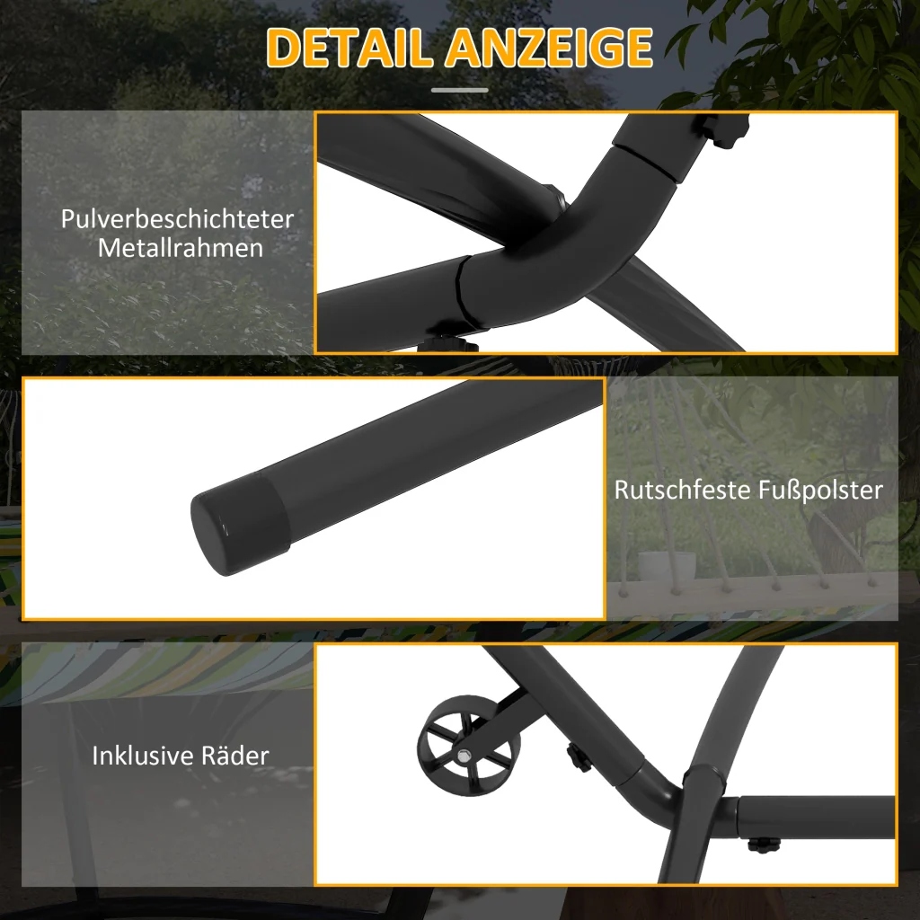Telaio per amaca per supporto amaca impermeabile dimensione regolabile 290 cm x 120 cm x 115 cm nero - Image 6