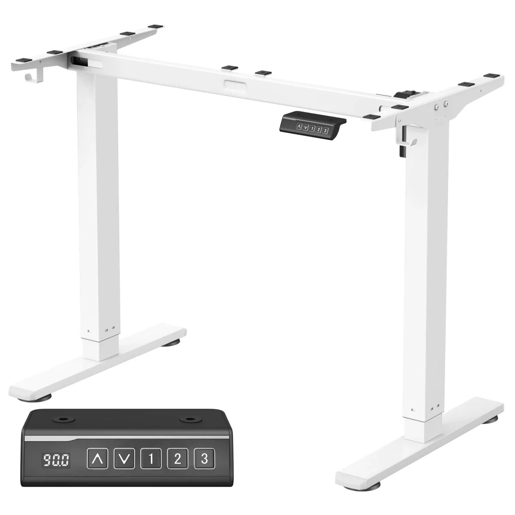 Telaio per scrivania regolabile elettricamente in altezza supporto per scrivania sit-stand senza piano con 2 ganci funzione memory 3 impostazioni di altezza acciaio bianco 12_0004608