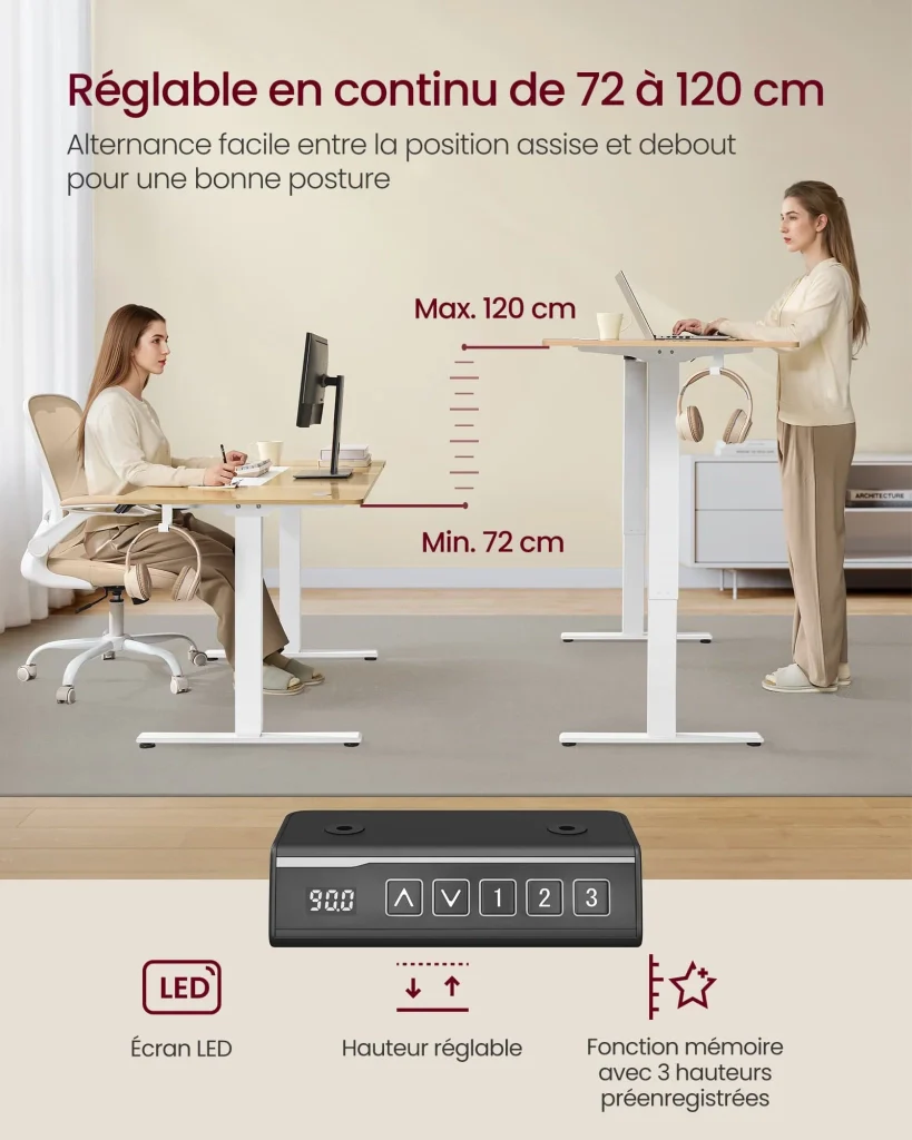 Telaio per scrivania regolabile elettricamente in altezza supporto per scrivania sit-stand senza piano con 2 ganci funzione memory 3 impostazioni di altezza acciaio bianco 12_0004608 - Image 4