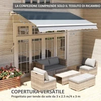 Telo di Ricambio Tenda Parasole Retrattile 3x2.5m in Poliestere Anti UV 50+, Giardino, Grigio - Image 4