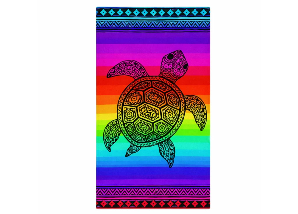 Telo Mare Jacquard Spugna Asciugamano Spiaggia Disegno Fantasy Turtle