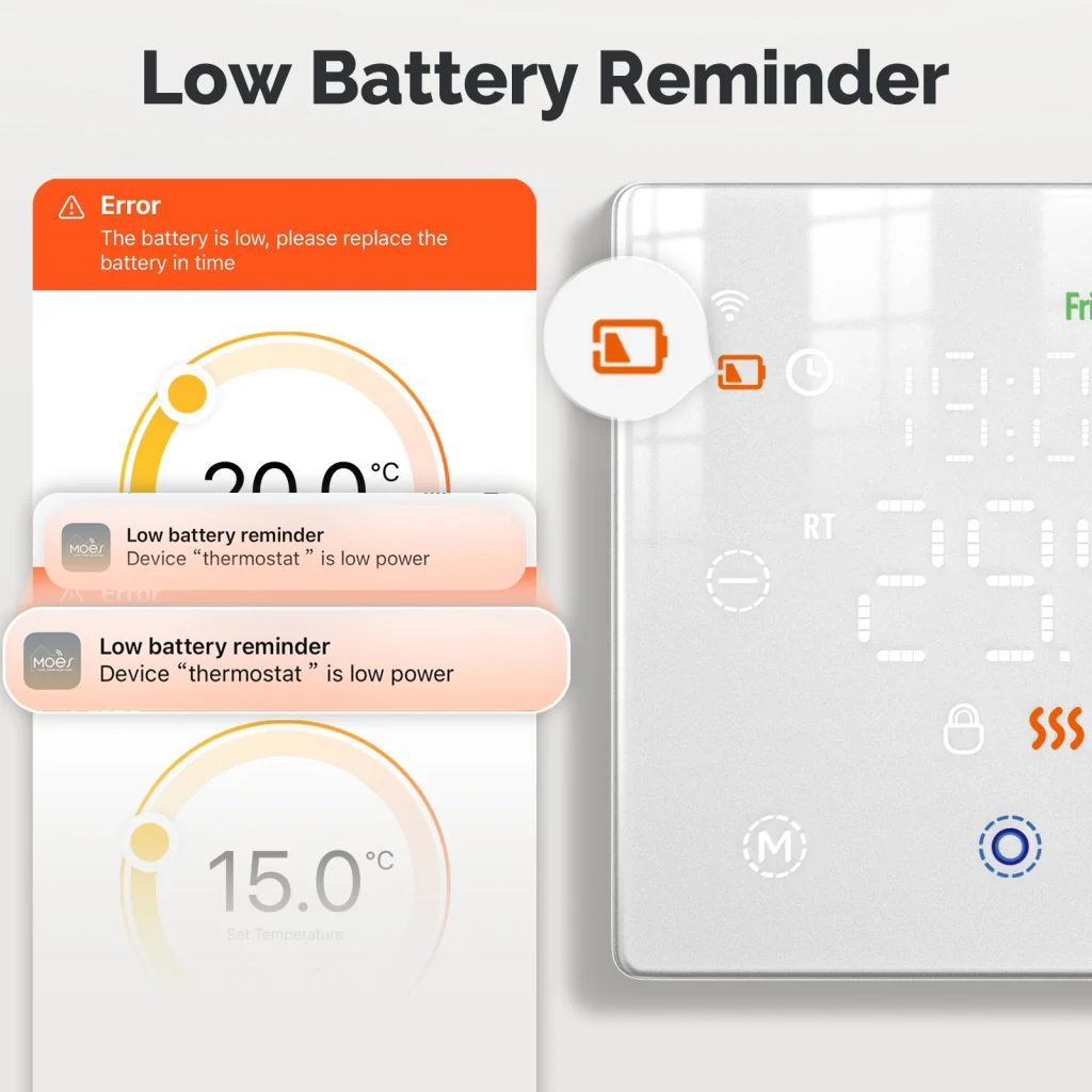 Termostato WIFI Con Batteria Bianco, Per Caldaia a Gas Boiler, APP TUYA Smart Life, Quadrata Montaggio da Esterno Oppure Incasso Scatola 502 - Image 4