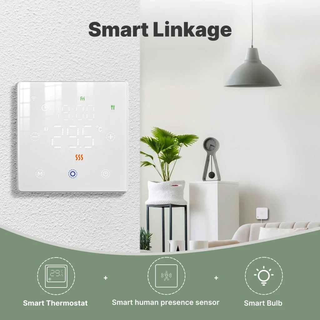 Termostato WIFI Con Batteria Bianco, Per Caldaia a Gas Boiler, APP TUYA Smart Life, Quadrata Montaggio da Esterno Oppure Incasso Scatola 502 - Image 5