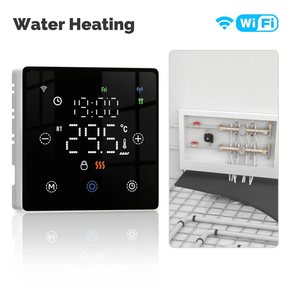 Termostato WIFI Con Batteria Nero, Per Caldaia a Gas Boiler, APP TUYA Smart Life, Quadrata Montaggio da Esterno Oppure Incasso Scatola 502 - Image 3