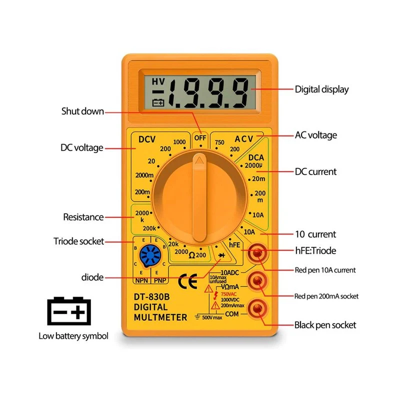 Multimetro Digitale Voltmetro Amperometro Ohm Tester DT830B - Image 4