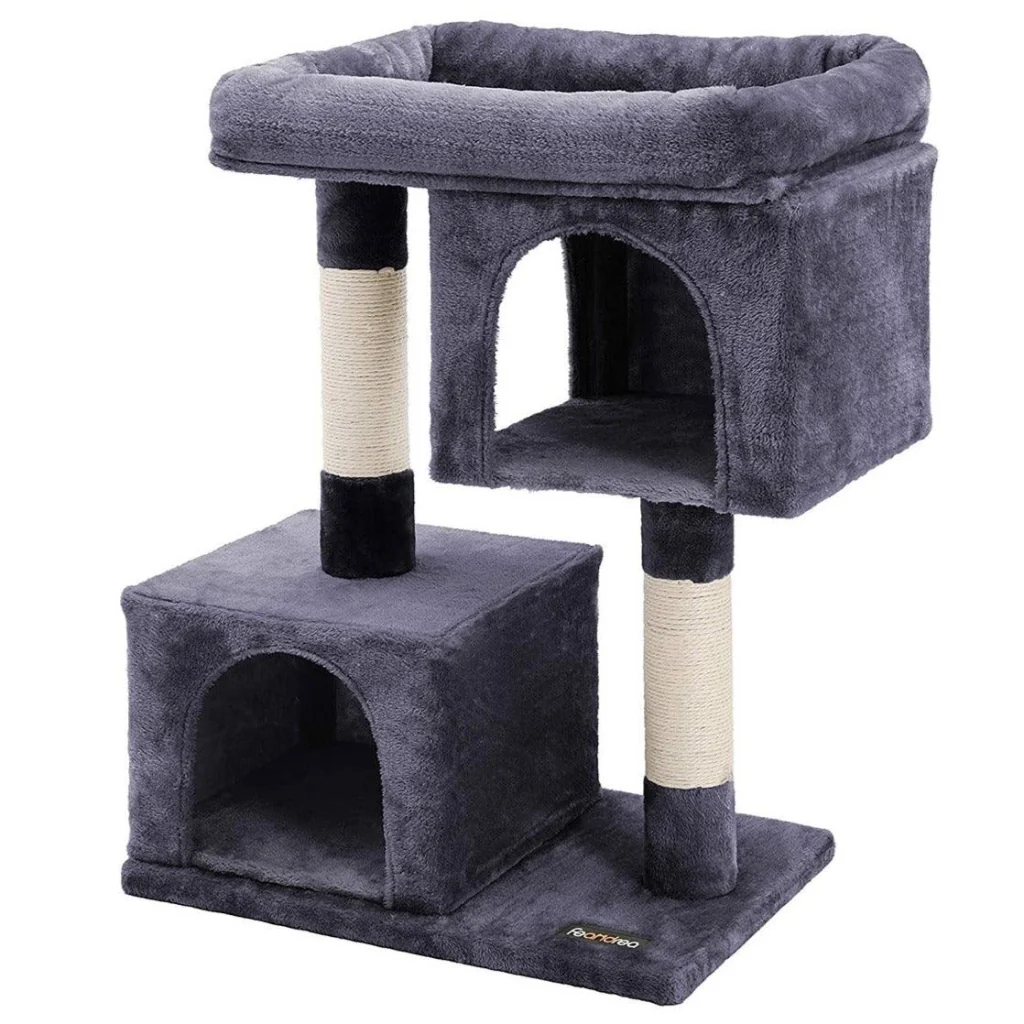 Tiragraffi a colonna in sisal per affilare gli artigli 2 lussuose nicchie mobili da gioco per gattini gatti e felini 84 cm colore grigio scuro 12_0001153
