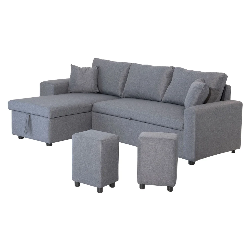 TONYDivano letto angolare a 3 posti grigio screziato