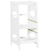 Torre Montessoriana per Bambini, Learning Tower con Altezza Regolabile in MDF, 40x50x90cm, Bianco