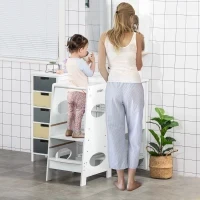 Torre Montessoriana per Bambini, Learning Tower con Altezza Regolabile in MDF, 40x50x90cm, Bianco - Image 2