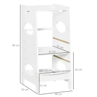 Torre Montessoriana per Bambini, Learning Tower con Altezza Regolabile in MDF, 40x50x90cm, Bianco - Image 3