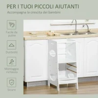 Torre Montessoriana per Bambini, Learning Tower con Altezza Regolabile in MDF, 40x50x90cm, Bianco - Image 6