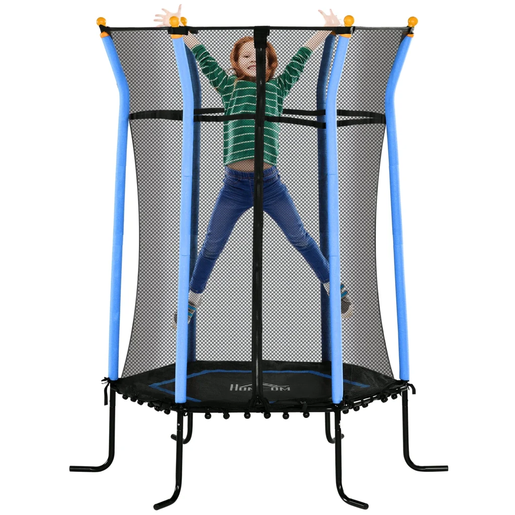 Trampolino Tappeto Elastico per Bambini con Ingresso a Cerniera e Pali Imbottiti Ø163.5x190 cm in Acciaio, PP e EPE