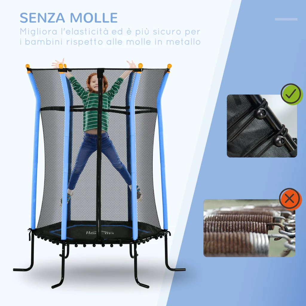 Trampolino Tappeto Elastico per Bambini con Ingresso a Cerniera e Pali Imbottiti Ø163.5x190 cm in Acciaio, PP e EPE - Image 4