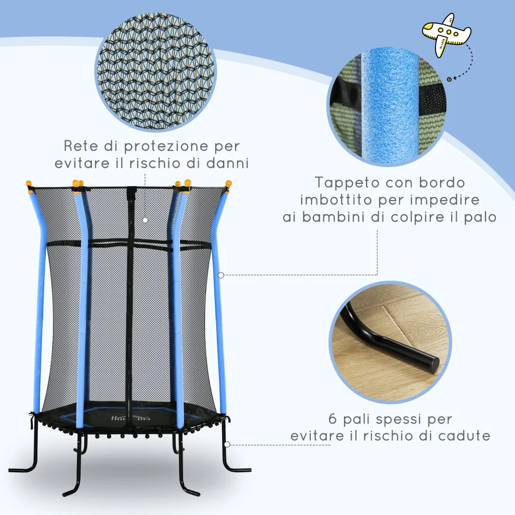 Trampolino Tappeto Elastico per Bambini con Ingresso a Cerniera e Pali Imbottiti Ø163.5x190 cm in Acciaio, PP e EPE - Image 5
