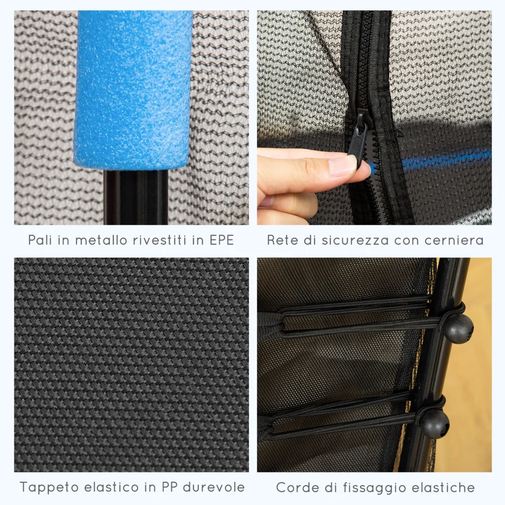 Trampolino Tappeto Elastico per Bambini con Ingresso a Cerniera e Pali Imbottiti Ø163.5x190 cm in Acciaio, PP e EPE - Image 6