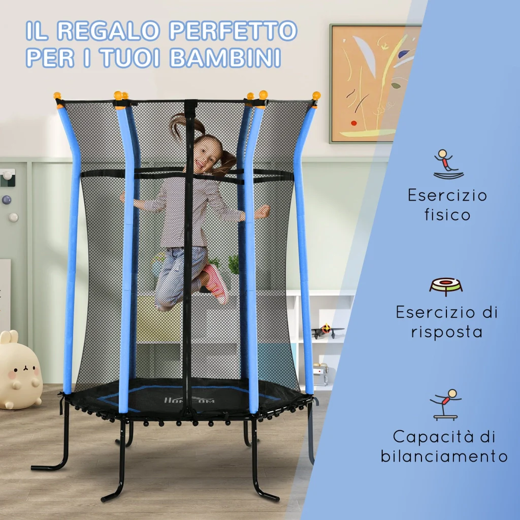 Trampolino Tappeto Elastico per Bambini con Ingresso a Cerniera e Pali Imbottiti Ø163.5x190 cm in Acciaio, PP e EPE - Image 7