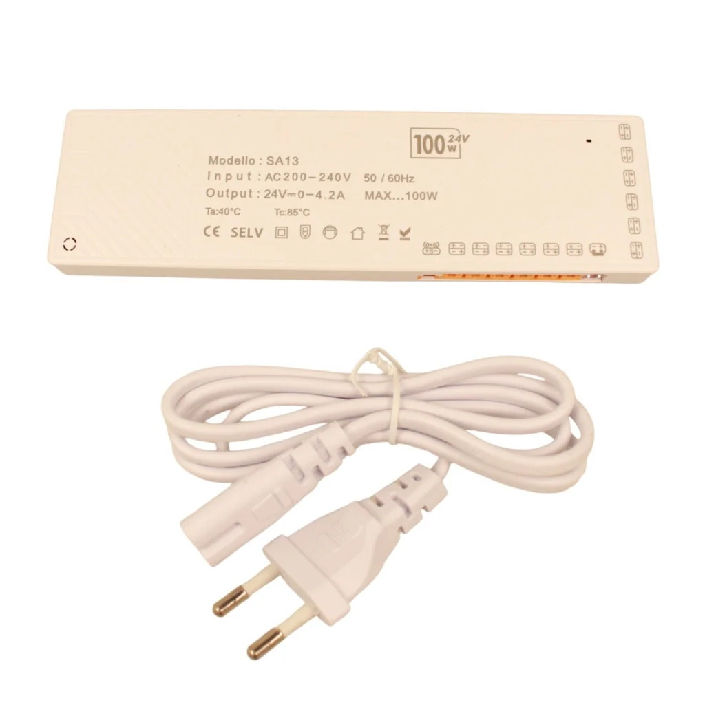 Trasformatore Alimentatore Led Driver Mobile 24V 100W, Con 12 Uscite Senza Polarità, Per Luce Led Da Guardaroba Armadio, 213X60X16mm, Cavo Alimentazione Con Spina EU Incluso - Image 4