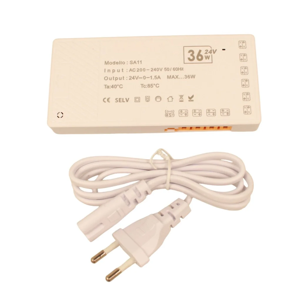 Trasformatore Alimentatore Led Driver Mobile 24V 36W, Con 10 Uscite Senza Polarità, Per Luce Led Da Guardaroba Armadio, 130X60X16mm, Cavo Alimentazione Con Spina EU Incluso - Image 4