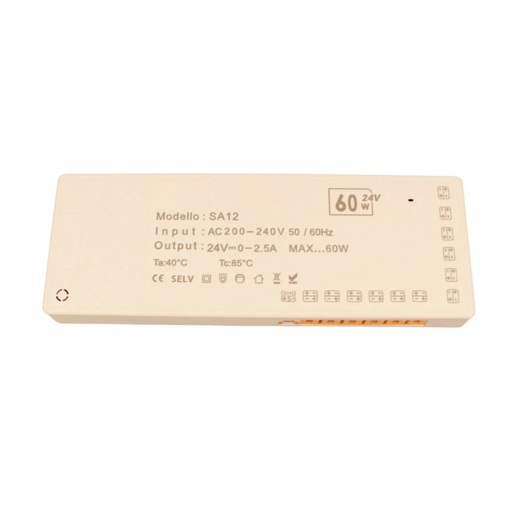 Trasformatore Alimentatore Led Driver Mobile 24V 60W, Con 12 Uscite Senza Polarità, Per Luce Led Da Guardaroba Armadio, 167X60X16mm, Cavo Alimentazione Con Spina EU Incluso