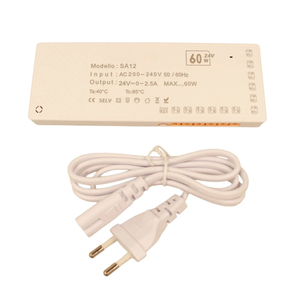 Trasformatore Alimentatore Led Driver Mobile 24V 60W, Con 12 Uscite Senza Polarità, Per Luce Led Da Guardaroba Armadio, 167X60X16mm, Cavo Alimentazione Con Spina EU Incluso - Image 4