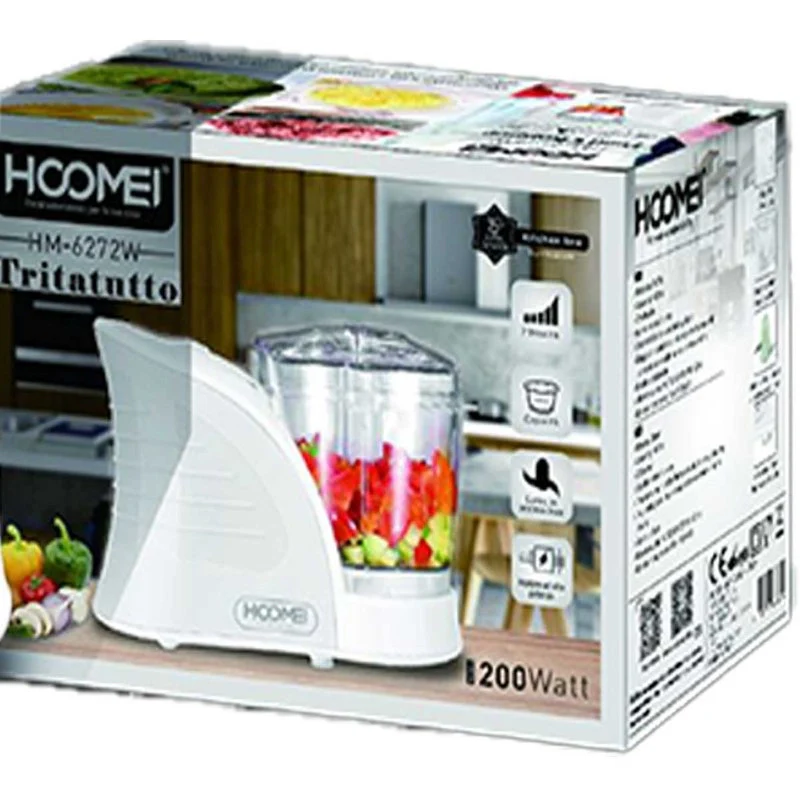 Tritatutto da Cucina Elettrico a Doppia Lame in Acciaio Inox 200W con 2 Velocita Vassoio in Vetro Temperato Capacita 400ml Bianco - Image 3