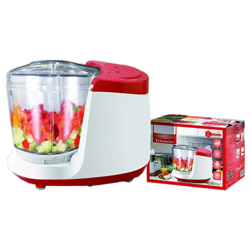 Tritatutto da Cucina Elettrico a Doppia Lame in Acciaio Inox 250W con 2 Velocita Vassoio in Vetro Temperato Capacita 400ml Rosso - Image 2