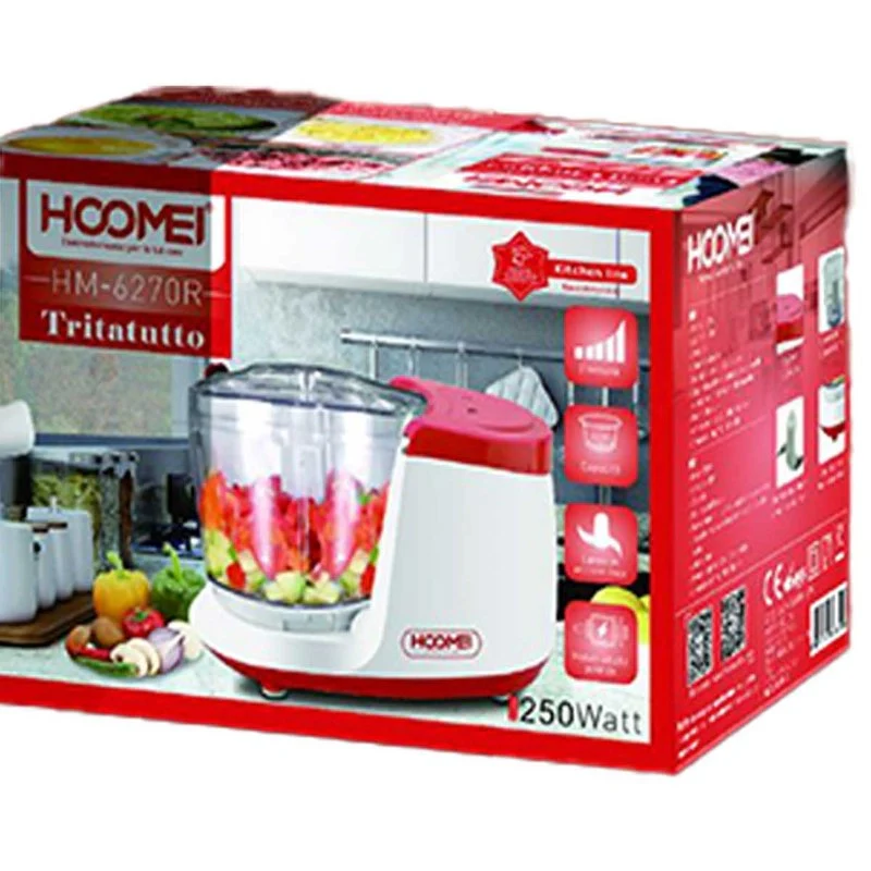Tritatutto da Cucina Elettrico a Doppia Lame in Acciaio Inox 250W con 2 Velocita Vassoio in Vetro Temperato Capacita 400ml Rosso - Image 3