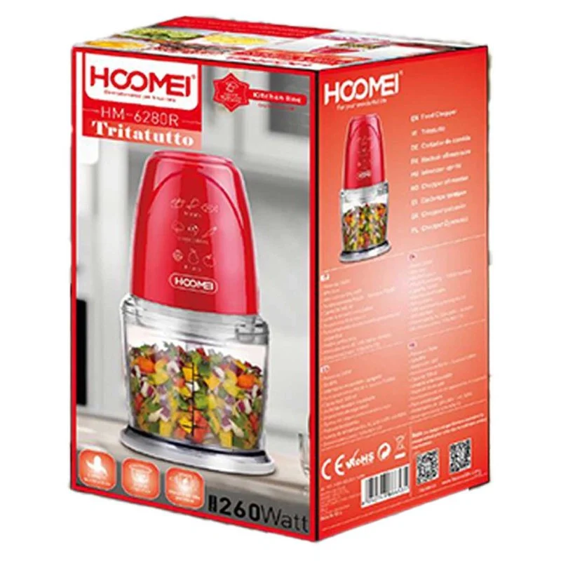 Tritatutto da Cucina Elettrico con Modalita Rapido 260W con Lama in Acciaio Inox Vassoio Capicita Max 500mL Rosso - Image 2