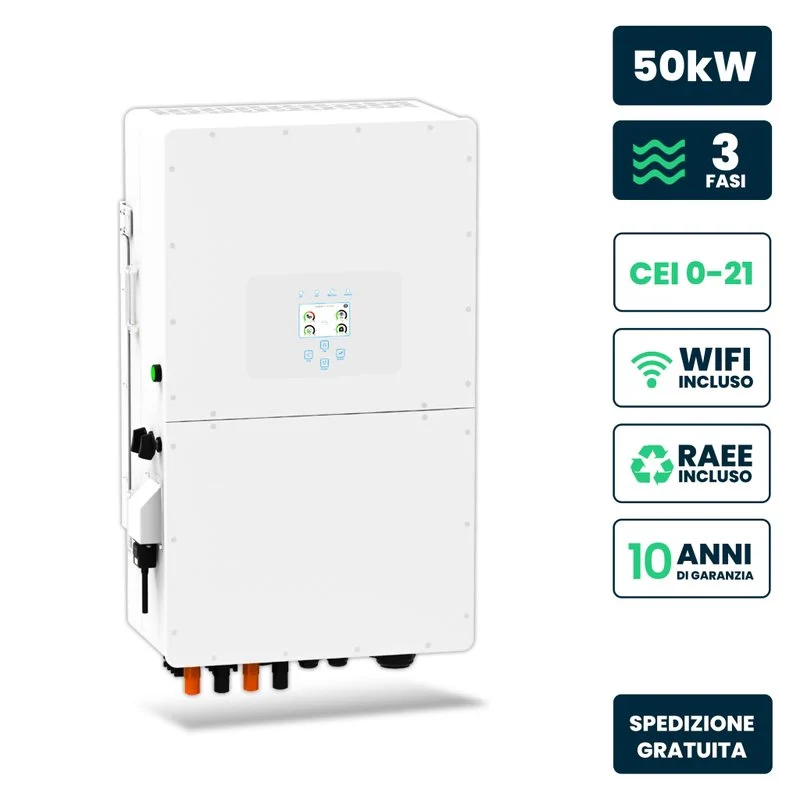 Inverter Fotovoltaico Deye Trifase Ibrido ALTA TENSIONE On-Grid/Off-Grid 50kW CEI 0-21, Schermo LCD Touch a Colori, Smart Meter Integrato, WiFi e TA, Garanzia 10 Anni IP65 SKU-11861 - Image 2