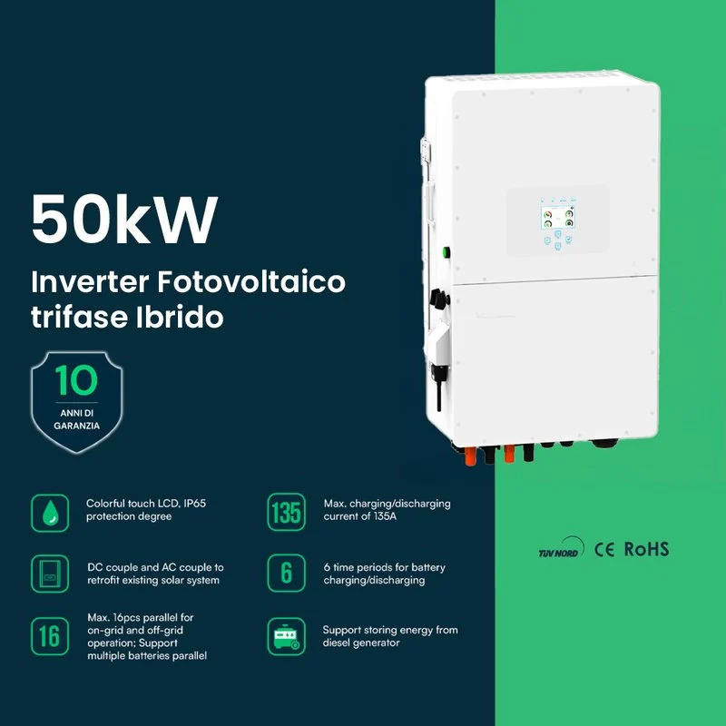 Inverter Fotovoltaico Deye Trifase Ibrido ALTA TENSIONE On-Grid/Off-Grid 50kW CEI 0-21, Schermo LCD Touch a Colori, Smart Meter Integrato, WiFi e TA, Garanzia 10 Anni IP65 SKU-11861 - Image 6